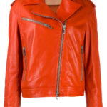 Orange Cropped Leather Biker Jacket