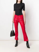 Zipper Red Cropped Leather Pants