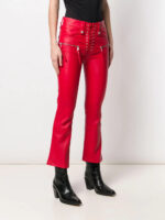 Red cropped leather trousers side