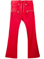 Red cropped leather trousers