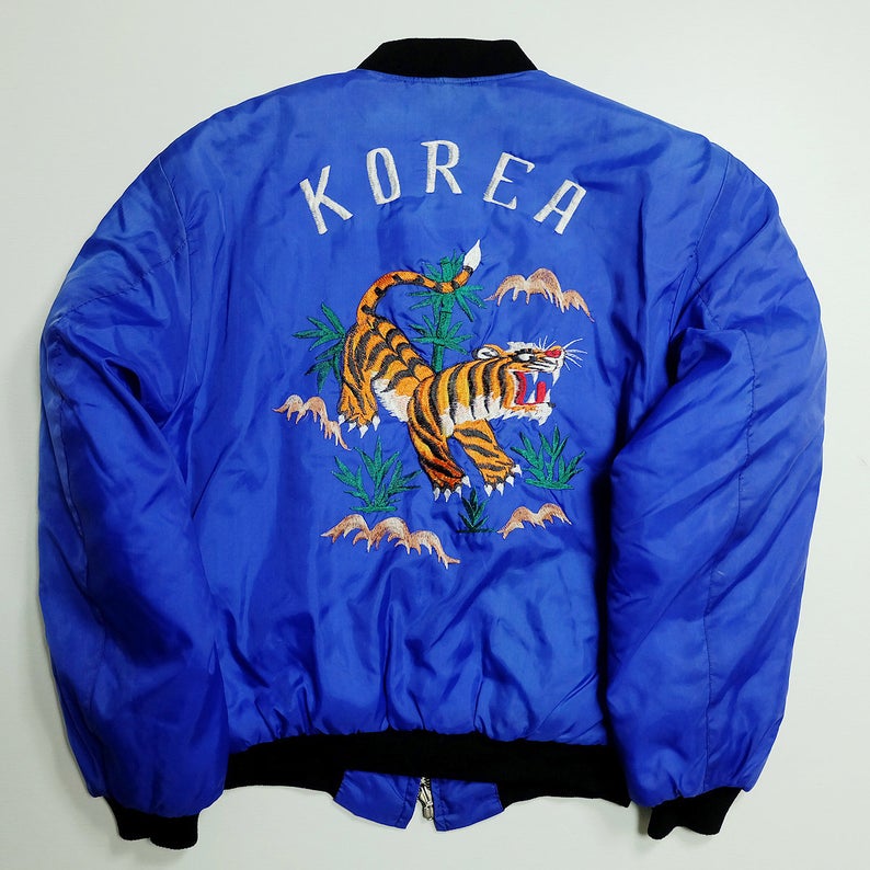 Maker of Jacket Bomber Jackets Vintage Japanese Blue Tiger Embroidery