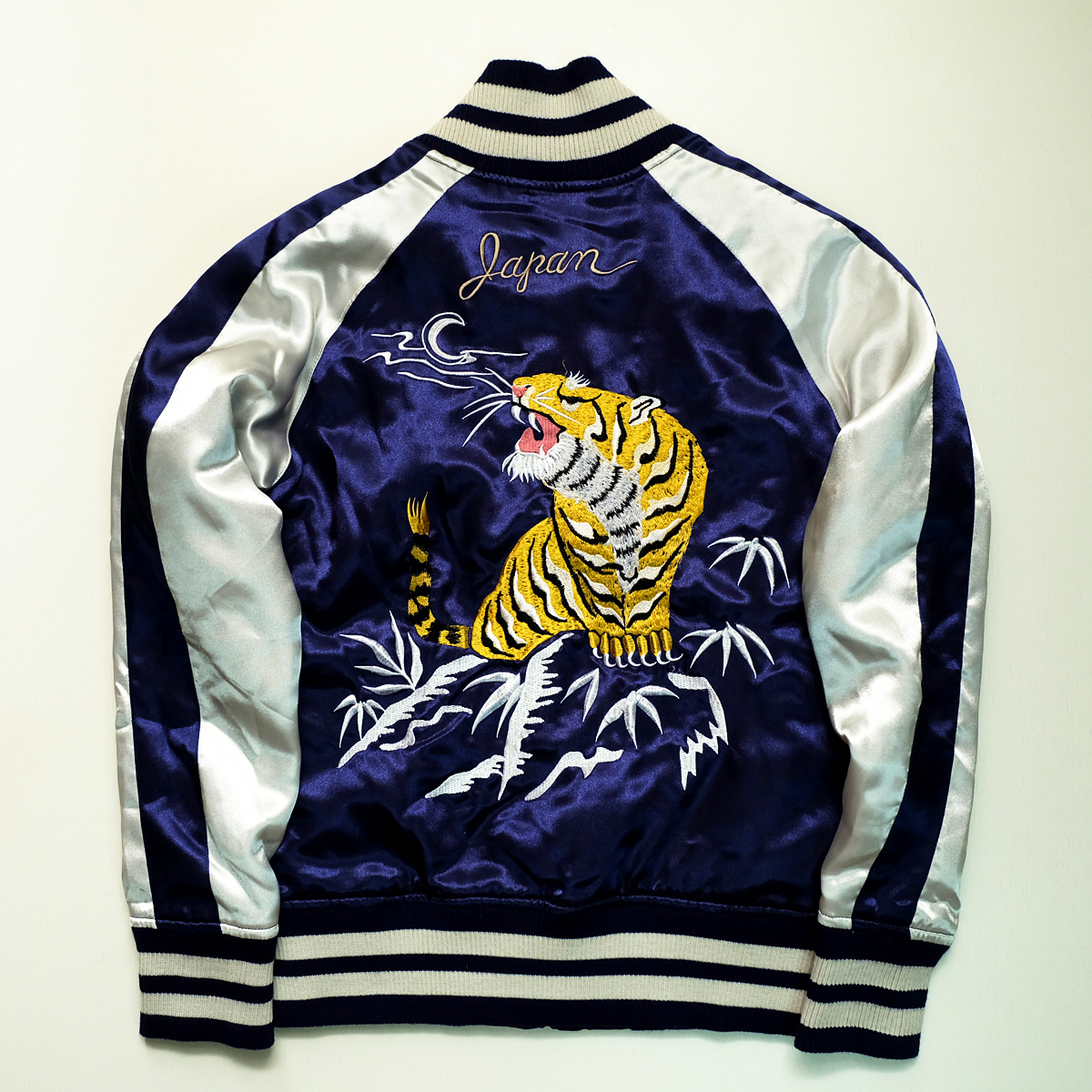 Maker of Jacket Bomber Jackets Vintage Japan Royal Blue Tiger Embroidery