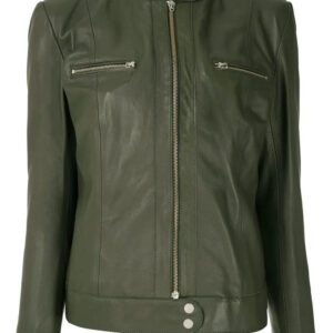 Military Green Biker Leather Jacket