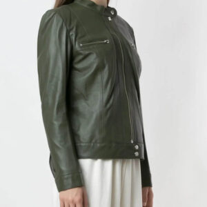 Military Green Biker Leather Jacket