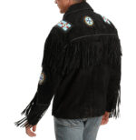 Liberty Wear Eagle Bead Fringed Black Leather Jacket