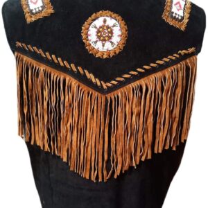 black-cowboy-suede-leather-fringes-bones-beads-stylish-vest