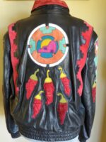 black-suede-bomber-jacket-with-southwestern-chili-peppers-wearable-art