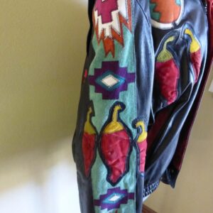 black-suede-bomber-jacket-with-southwestern-chili-peppers-wearable-art