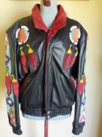 black-suede-bomber-jacket-with-southwestern-chili-peppers-wearable-art