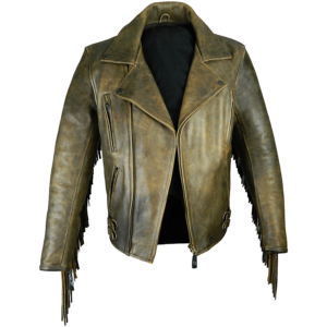 Distressed Antique Brown Fringed Leather Jacket