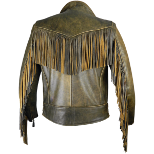 Distressed Antique Brown Fringed Leather Jacket back