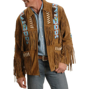 Liberty Wear Eagle Bead Fringed Leather Jacket