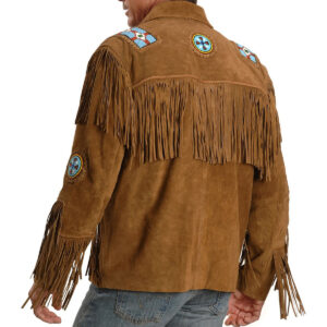 Liberty Wear Eagle Bead Fringed Leather Jacket