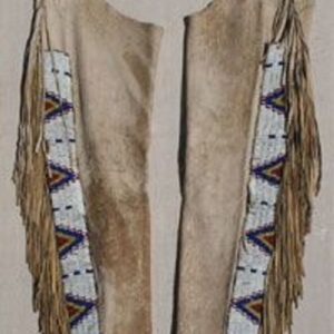 native-american-beige-buckskin-suede-leather-fringes-beaded-chaps