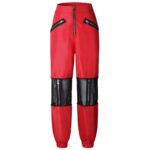 Patchwork Loose Women Red Pant High Waist Zipper Long