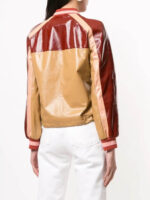 Red Yellow Color Block Bomber leather Jacket Back
