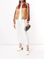 Red Yellow Color Block Bomber leather Jacket Left Side