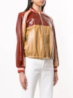 Red Yellow Color Block Bomber leather Jacket Right Side