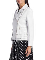 Ruffle-Trimmed Leather Biker Jacket