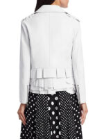 Ruffle-Trimmed Leather Biker Jacket