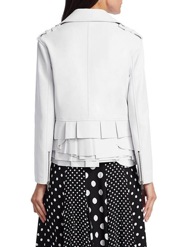 Ruffle-Trimmed Leather Biker Jacket