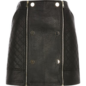 D:\JACKETSMAKER.COM\Black Leather Quilted Zip Mini Skirt