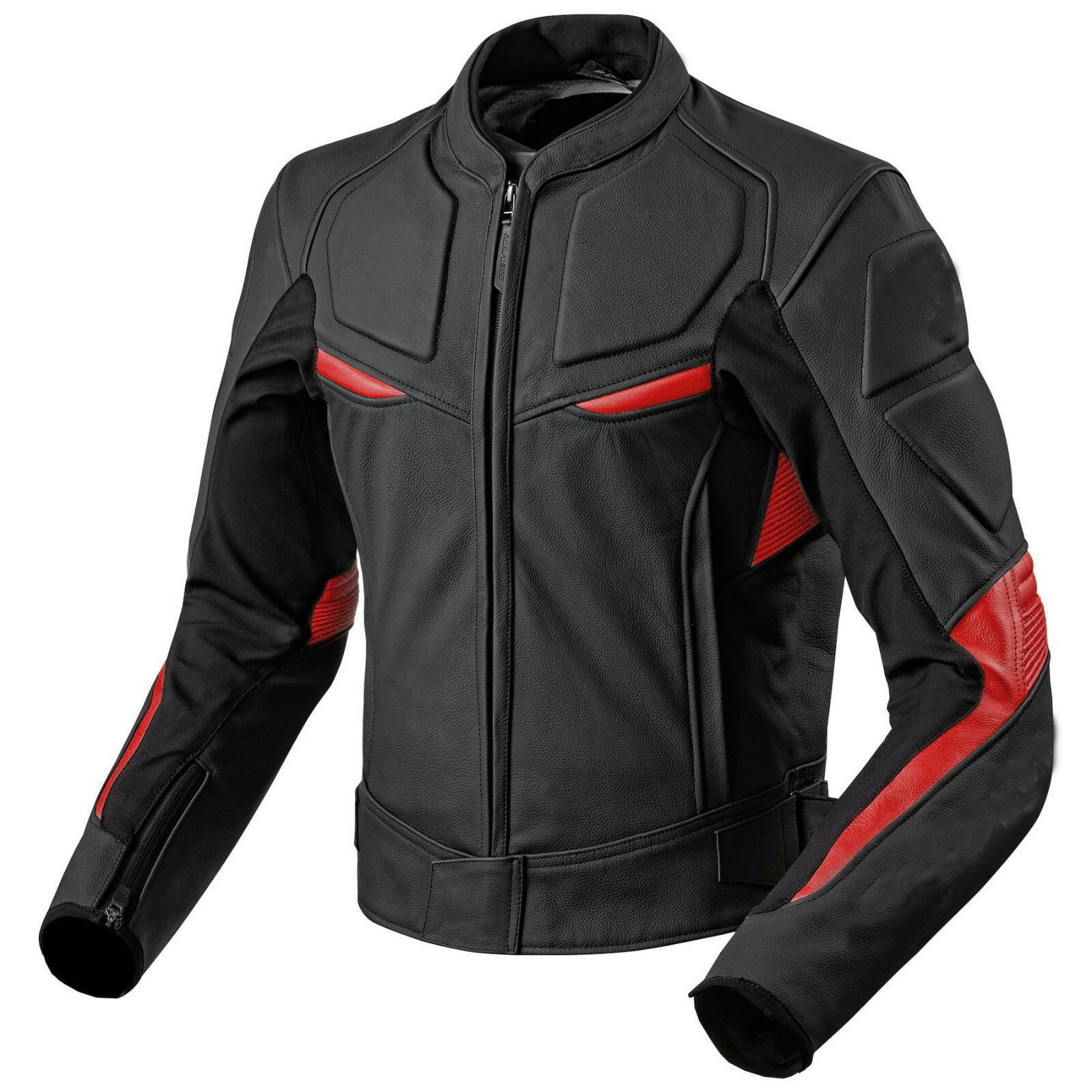 black-red-motorcycle-front-zip-real-leather-safety-pad-jacket black-red-motorcycle-front-zip-real-leather-safety-pad-jacket