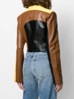 Colour Block Leather Jacket In Multicolor