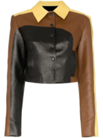 Colour Block Leather Jacket In Multicolor
