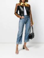Colour Block Leather Jacket In Multicolor