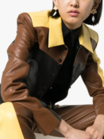 Colour Block Leather Jacket In Multicolor