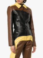Colour Block Leather Jacket In Multicolor