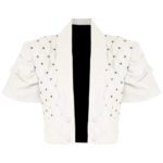 Cropped Quilted White Leather Jacket