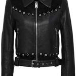 Black embellished biker leather jacket with studded