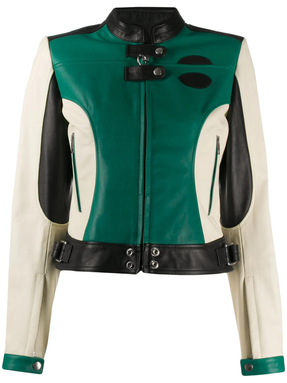 Colour block leather jacket sale