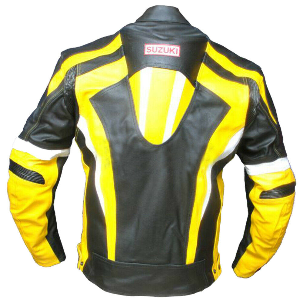 Suzuki Yellow And Black Motorcycle leather Jacket - Maker of Jacket