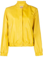 yellow-lambskin-leather-smocked-trim-cropped-jacket