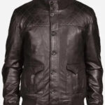 Brown Quilted Bomber Leather Jacket