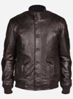 Brown Quilted Bomber Leather Jacket