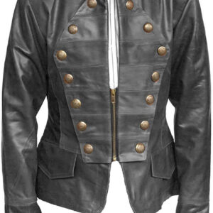 Handmade Black Military Style Leather Jacket