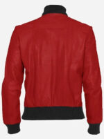 Men's Black Red Leather Bomber Jacket-back