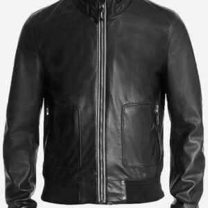 Men's-Handmade-Black-Leather-Bomber-Jacket-front