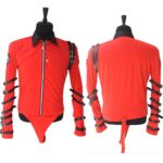 Michael Jackson BAD Tour Punk Style Red Skinny Jacket