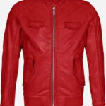 Red Bomber Leather Jacket