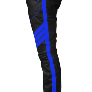 Black Cow Leather With Blue Strip Biker Pant Right side