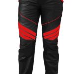 black cow leather with red strip biker pant front