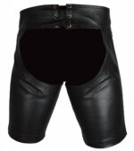 black cowhide leather chaps shorts Back