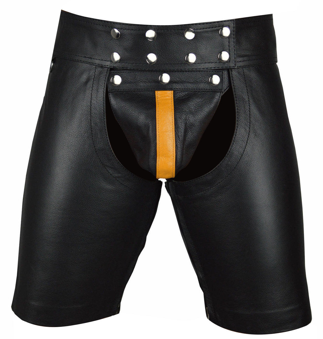 black-cowhide-leather-chaps-shorts (2) black cowhide leather chaps shorts
