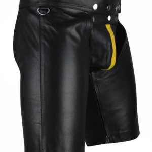 black cowhide leather chaps shorts Side