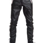 Black Cowhide Leather White Strips Biker Pant